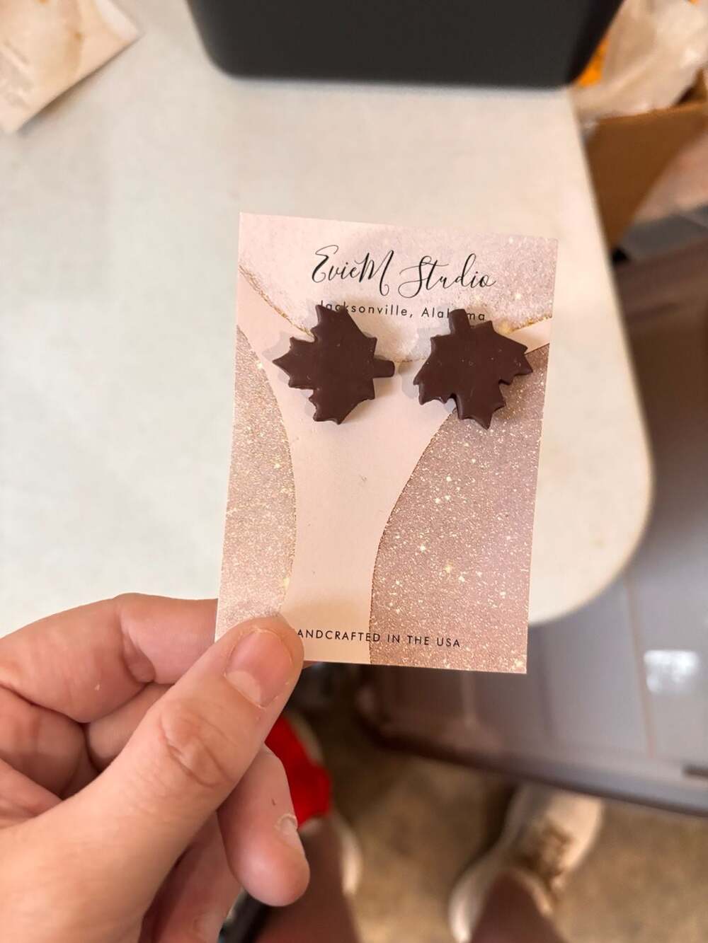 EvieM Studio Brown Maple Leaf Fall Stud Earrings